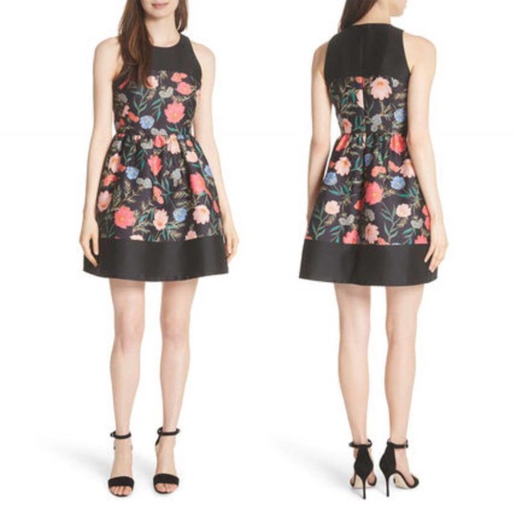 kate spade Dresses & Skirts - Kate Spade Blossom Mikado Fit and Flare Garden Floral Print Dress Size 4 Black